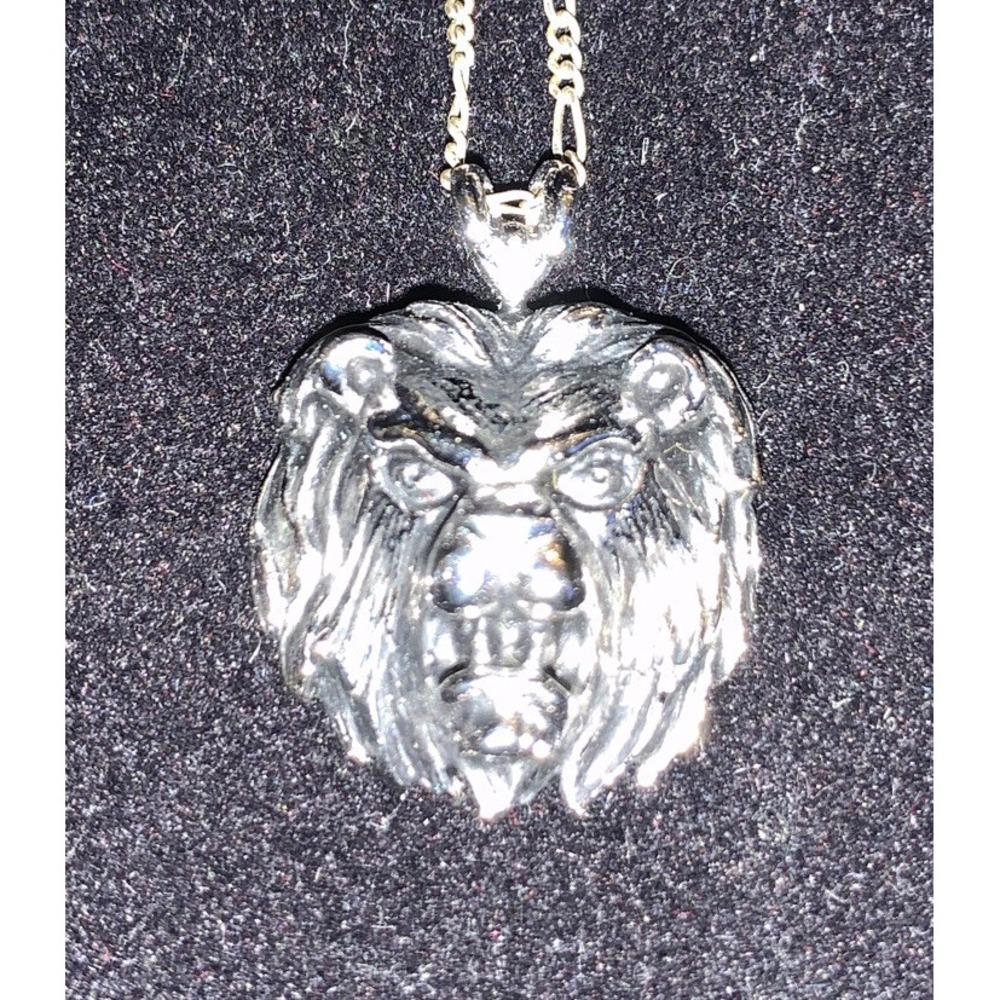 Sterling Silver - Roaring Lion Head Pendant‎ 16"Necklace - 7.7g